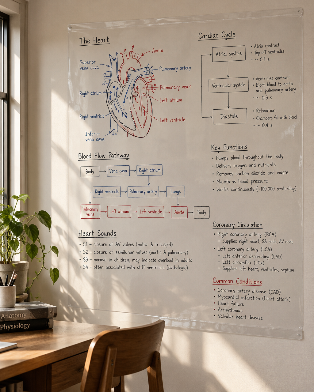 Render of the Study Wall sheet covered in study notes on an apartment wall.